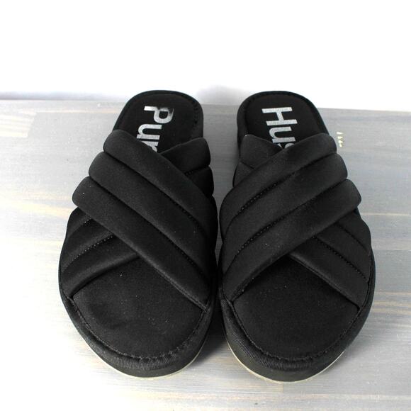 Hush Puppies Sunshine Puffer Slide Sandals Women 8M Black Platform Cross‎ Strap - Picture 2 of 8